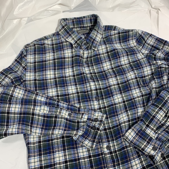 Men’s Eddie Bauer Blue Green Plaid Heavy Flannel Button Down Long Sleeve Size L - Picture 1 of 5
